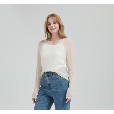 Wholesale Women 50%Cashmere 50%PVA Round Neck  Sweater in high quality yarns with OEM design