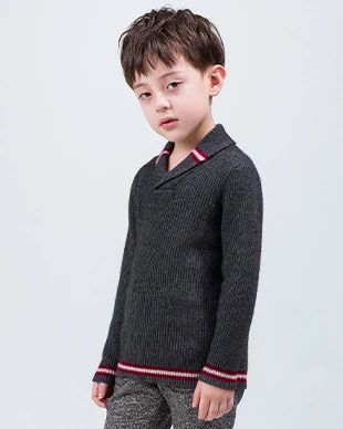 OEM cashmere bathrobe collar sweater with strip for boy China vendor