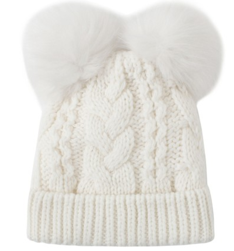 gril's solid colour pompom ears pure cashmere beanie hat for fall winter