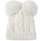 wholesale gril's solid colour pompom ears pure cashmere beanie hat for fall winter China vendor