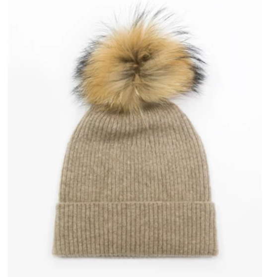 girl cashmere hat with fur balloon
