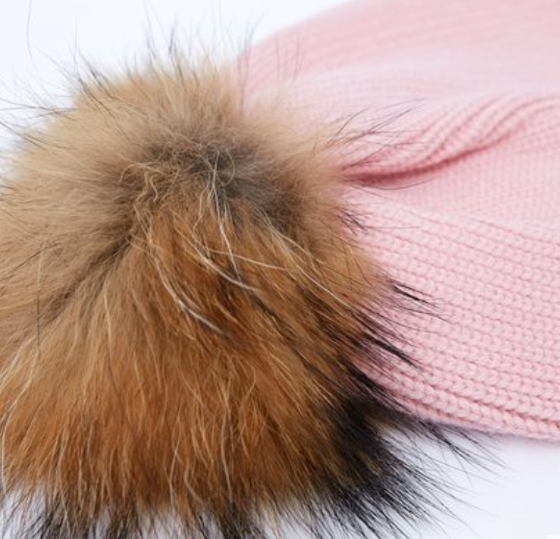 girl cashmere hat with fur balloon