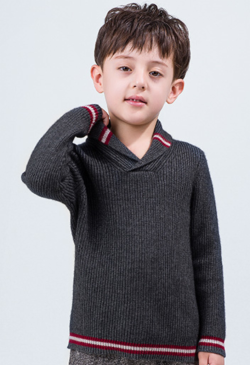 кашемировый халатный воротник-свитер с полоской для мальчика