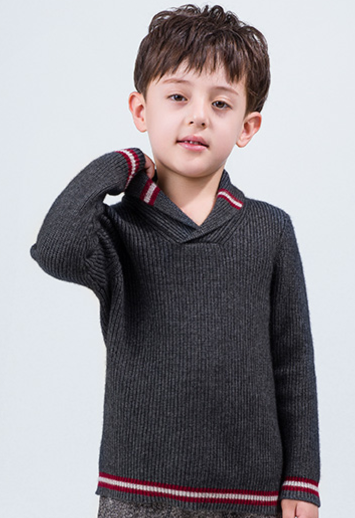 cashmere bathrobe collar sweater with strip for boy