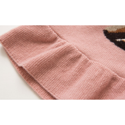 ODM factoyr pink color cute girl cashmere dress sweater with rabbit pattern