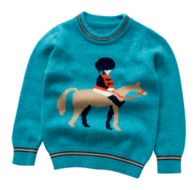 boy crewneck cashmere sweater with horse pattern