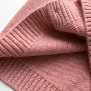 Wholesale pink color cute girl special rib cashmere sweater with round neck China manufacturer