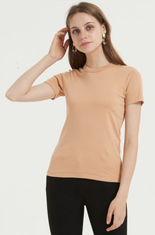 camiseta de mujer de algodón de manga corta supima con color liso