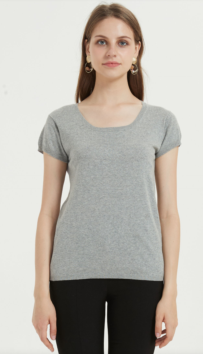 Camiseta de mujer de algodón de lino de color liso de manga corta para el verano
