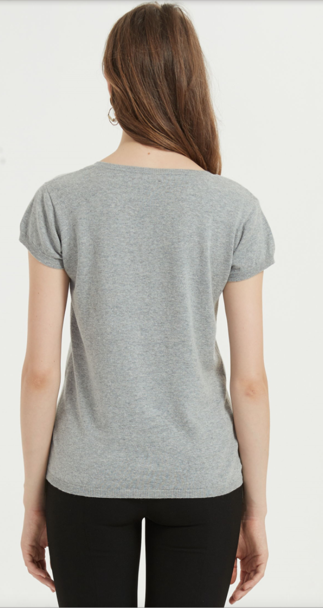 T-shirt da donna in cotone lino tinta unita manica corta per l'estate