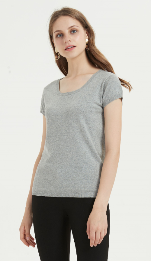 Camiseta de mujer de algodón de lino de color liso de manga corta para el verano