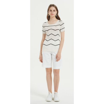 High quality wholesale women latest special strip silk cashmere t-shirt in reasonable price