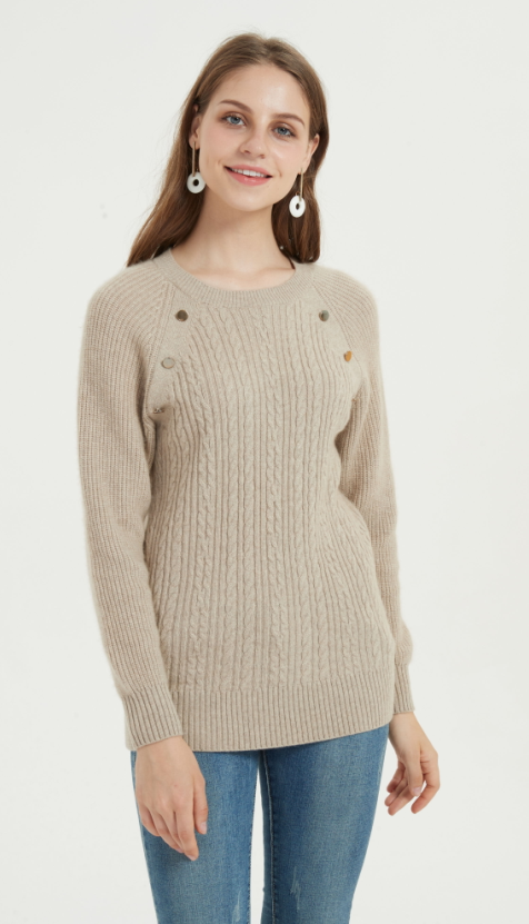 толстый вязаный женский кашемировый свитер натурального цвета