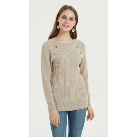 maglione donna in puro cashmere lavorato a maglia spessa con colore naturale