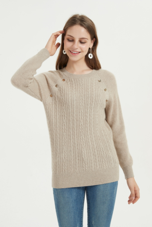 pull femme en cachemire pur en tricot épais de couleur naturelle