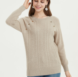 pull femme en cachemire pur en tricot épais de couleur naturelle