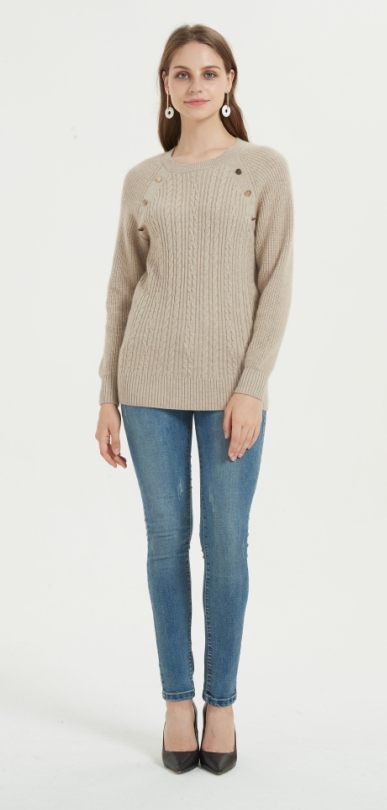 толстый вязаный женский кашемировый свитер натурального цвета