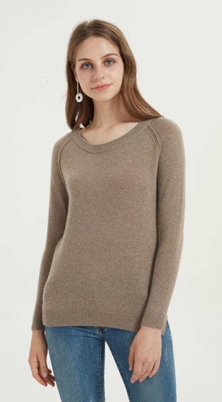 elegante suéter de mujer de cachemir puro con color natural para otoño invierno