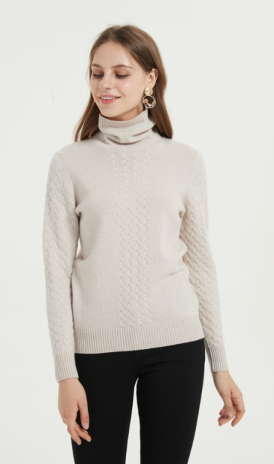 ソリッドカラーの素敵なロングスリーブピュアカシミアの女性のセーター