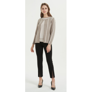 wholesale high quality women pure cashmere swaeter with stripes in low price