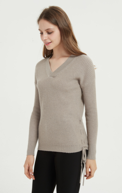 vneck женский кашемировый свитер натурального цвета