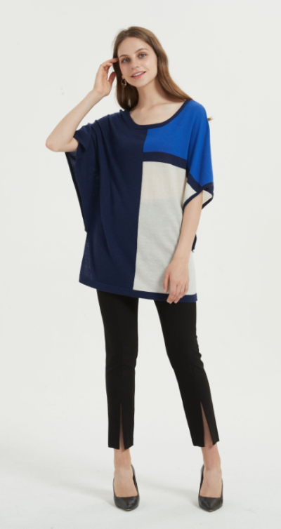 simpatica t-shirt oversize da donna in seta cashmere con multi colori
