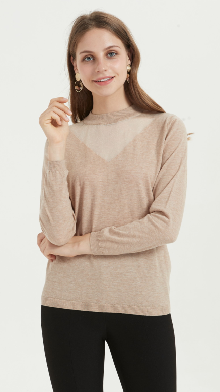 suéter de mujer de cachemira pura con cuello redondo y color liso para otoño invierno