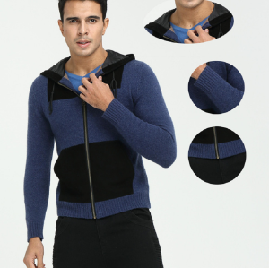 Men's cashmere knitwear with woven pockets hoodie