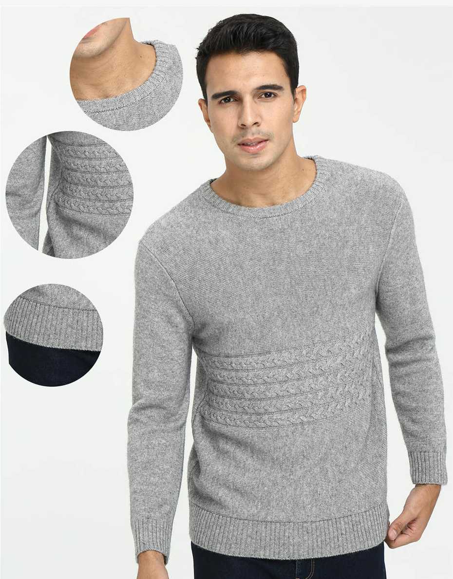 Men's Pure Cashmere  Round Neck with cable knit in cable pattern