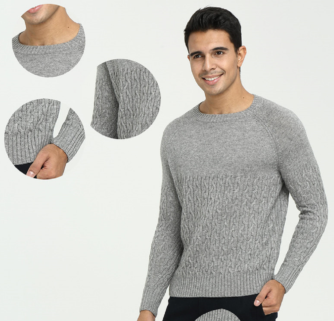 Men's Pure Cashmere Round Neck with full cable knit