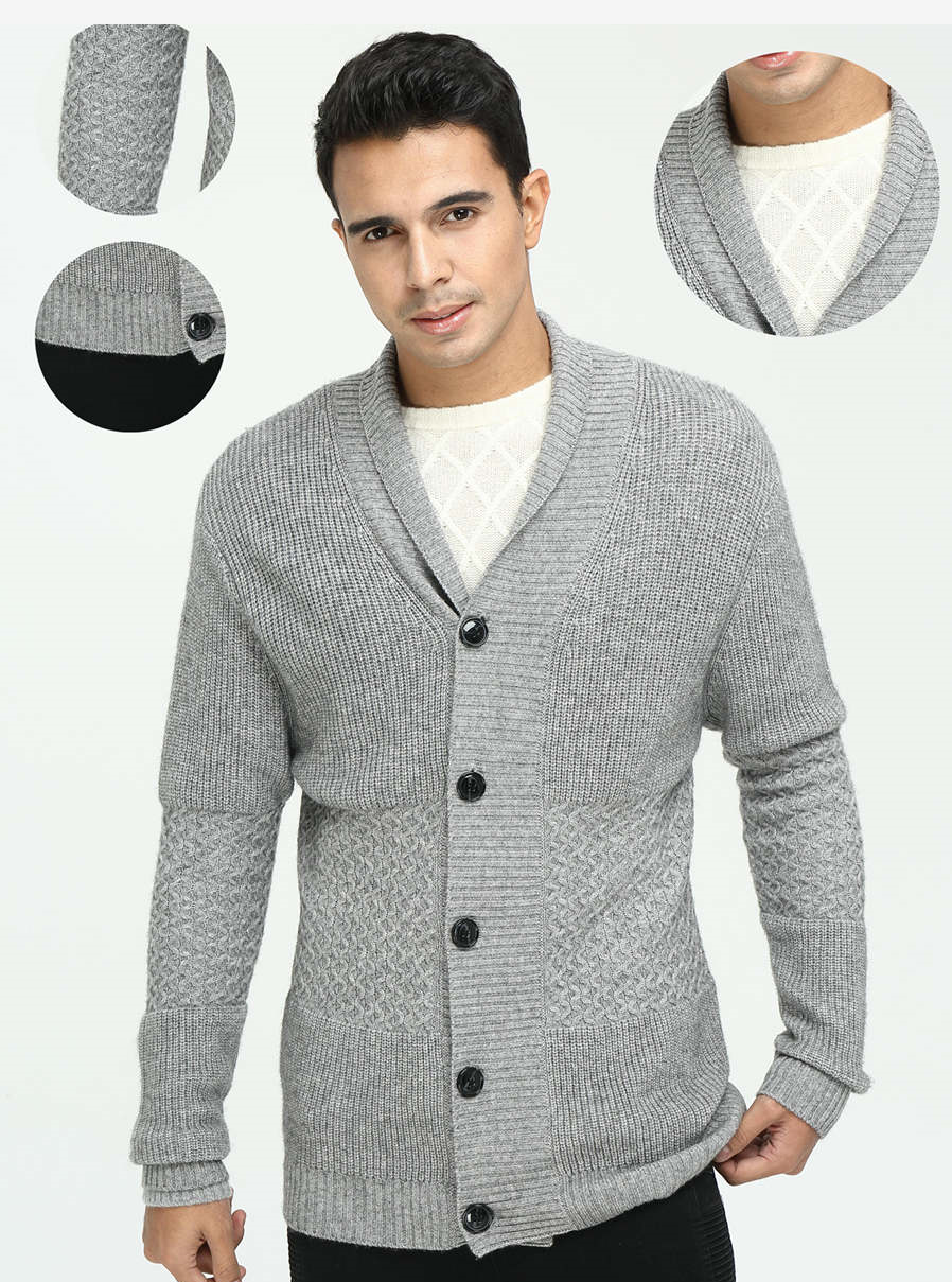 Men's Pure Cashmere Cardigan with Multi  Patterns