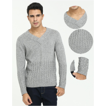 Wholesale men's pure cashmere vneck knitwear with full cable knit for fall winter China supplier