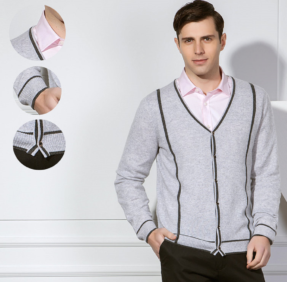 Custom design men's pure cashmere cardigan kknitwear with stripes for ...