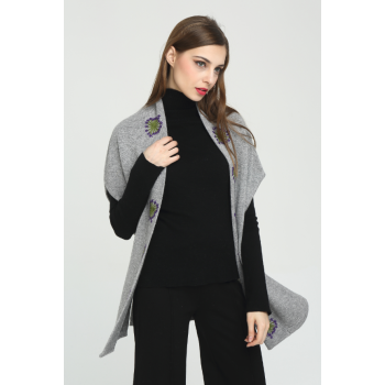 ODM new design women 100% pure cashmere cardigan with hand embroidery China vendor