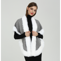Wholesale Latest Fashion High Quality Women Cashmere Poncho with Fur Collar