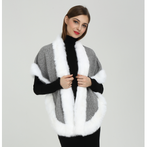 Wholesale New Fashion High Quality Women Cashmere Poncho with Fur Collar