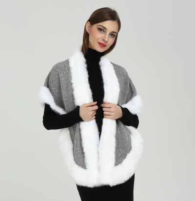 Wholesale Latest Fashion High Quality Women Cashmere Poncho with Fur Collar