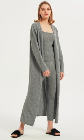 Wholesale OEM ladies pure cashmere long cardigan nightwear from Chinese manufacturer