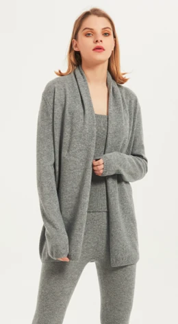 Wholesale high quality ladies cashmere flanging cardigan knitwear nightwear from Chinese factory
