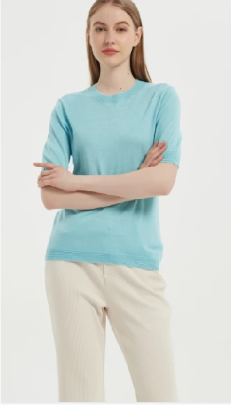 2021 New Design Ladies Anti-Bacterial Silk Cashmere T-shirt From Chinese Supplier