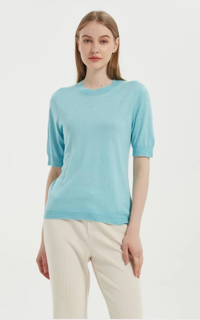 2021 New Design Ladies Anti-Bacterial Silk Cashmere T-shirt From Chinese Supplier