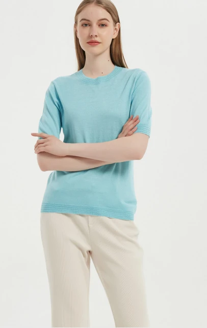 2021 New Design Ladies Anti-Bacterial Silk Cashmere T-shirt From Chinese Supplier