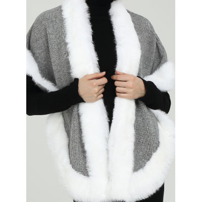 Wholesale New Fashion High Quality Women Cashmere Poncho with Fur Collar
