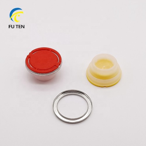 Accept customized size 32mm 42mm 57mm plastic cap with round theft proof metal ring
