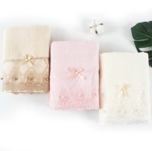 Good design plain weave velvet towel with a beautiful lace and bowknot pearl,customizable design
