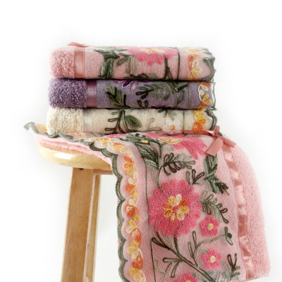 Plain weave velvet towel with a beautiful flower lace bowknot ,luxury good quality gift towel.