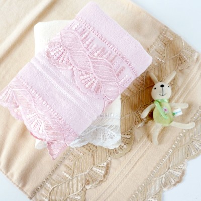 plain weave velvet towel with a beautiful lace and pearl ,luxury good quality gift towel.