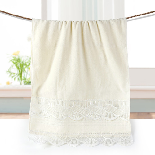 plain weave velvet towel with a beautiful lace and pearl ,luxury good quality gift towel.