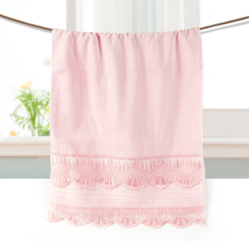 plain weave velvet towel with a beautiful lace and pearl ,luxury good quality gift towel.