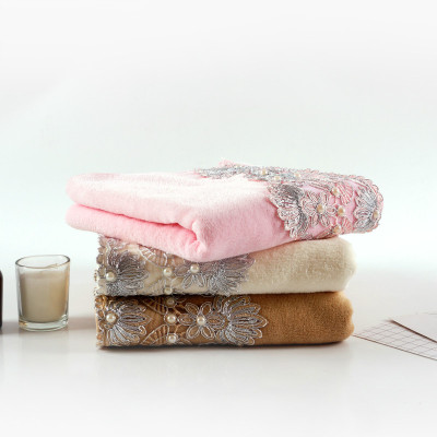 Plain weave velvet towel with a beautiful lace as for gift,factory supply, customizable design.